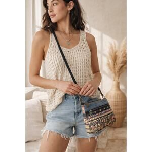 Sakroots Boho Tapestry Crossbody Bag Denim Studded Braided Strap Festival